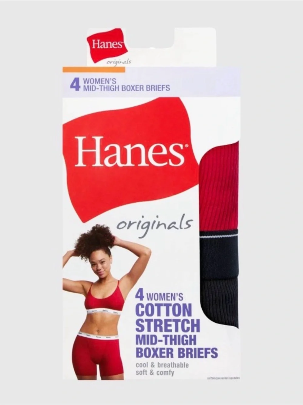 Hanes Originals Women's 4pk Underwear Boxer Brief Stretch-Cotton M